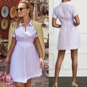 Hill House Striped Laura Shirtdress Belted Fit & Flare Mini Lilac NEW Womens XL